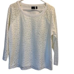 Rafaella White Lacy 3/4 Sleeve Top - Petite Large